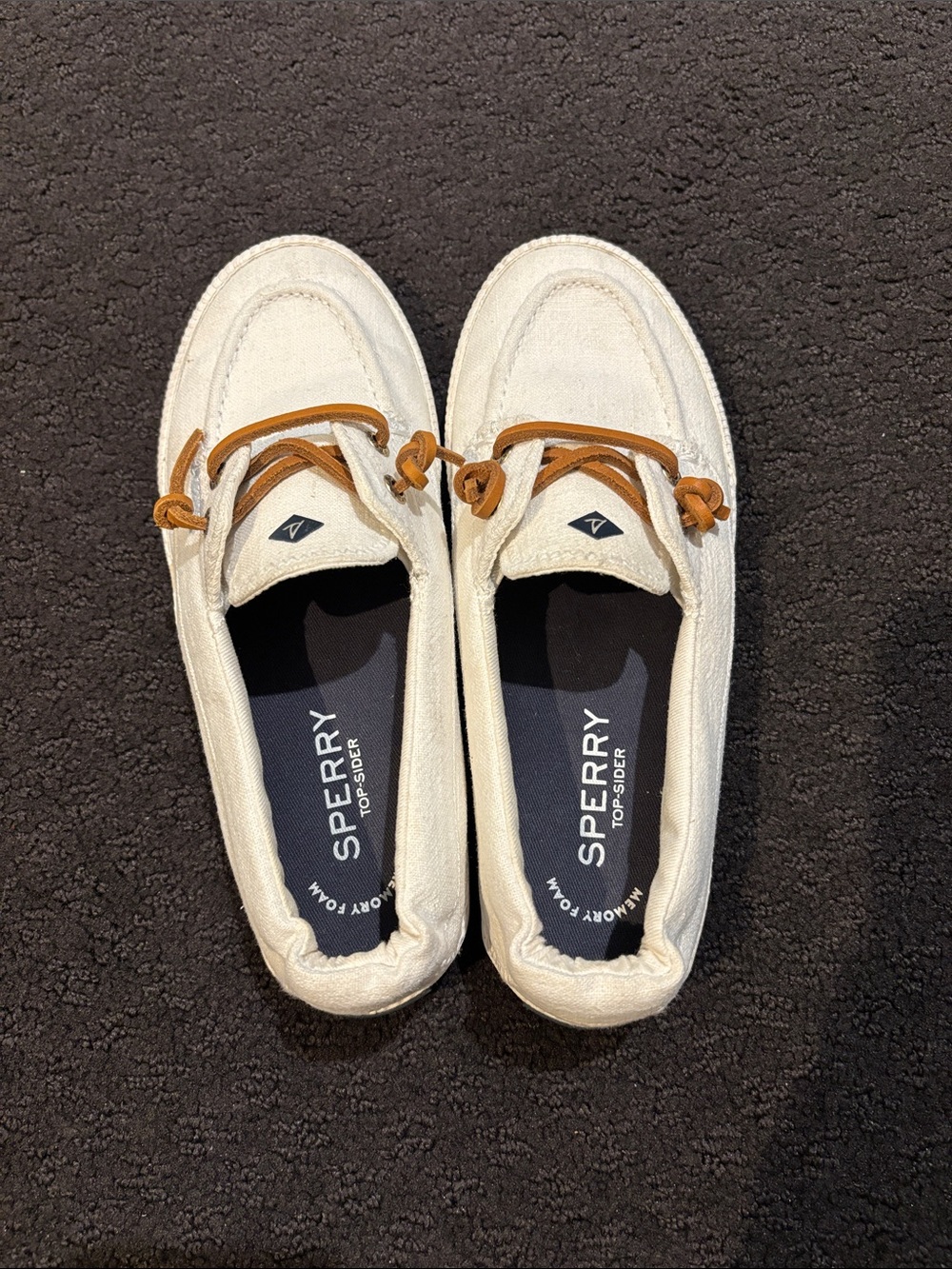 Sperry White Canvas Top-Sider Boat Shoes with Tan Laces